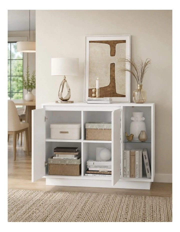 White Buffet Sideboard Storage Cabinet Cupboard Kitchen Hallway Table Doors image 4