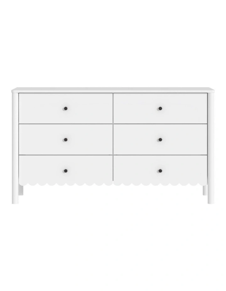 6-drawer Dresser In White With Scalloped Detail - Foil-laminated Particleboard & MDF image 1
