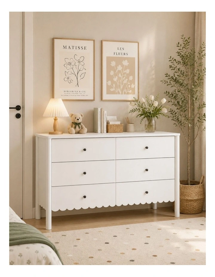 6-drawer Dresser In White With Scalloped Detail - Foil-laminated Particleboard & MDF image 3