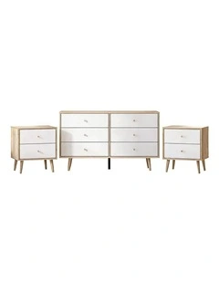 Bedroom Bundle Adriana Chest of 6 Drawers and 2 Bedside Tables Bedroom Storage Furniture - MDF / oak