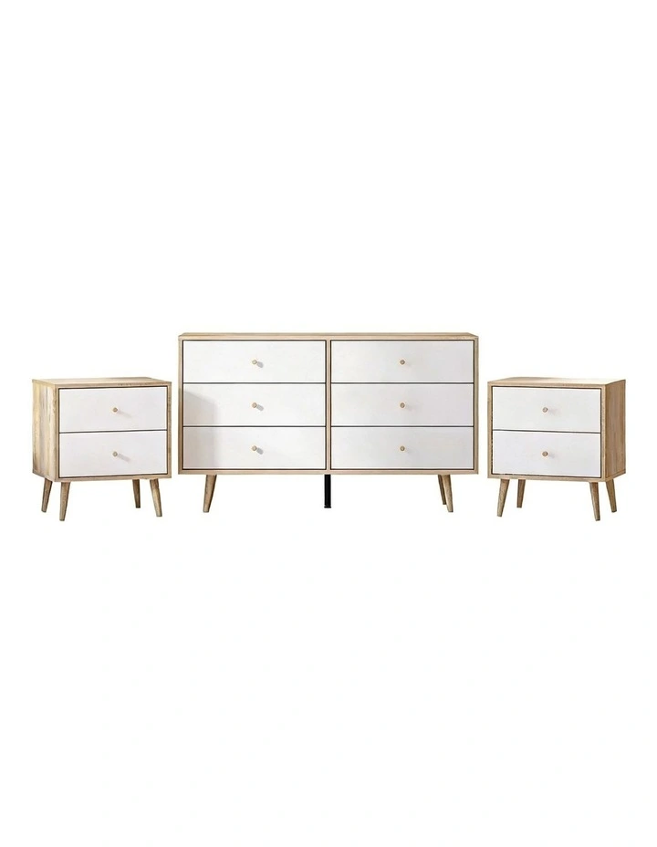 Bedroom Bundle Adriana Chest of 6 Drawers and 2 Bedside Tables Bedroom Storage Furniture - MDF / oak image 1