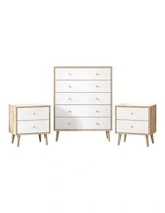 Bedroom Bundle Adriana 5 Drawer Chest of Drawers and 2 Bedside Tables Bedroom Storage Furniture