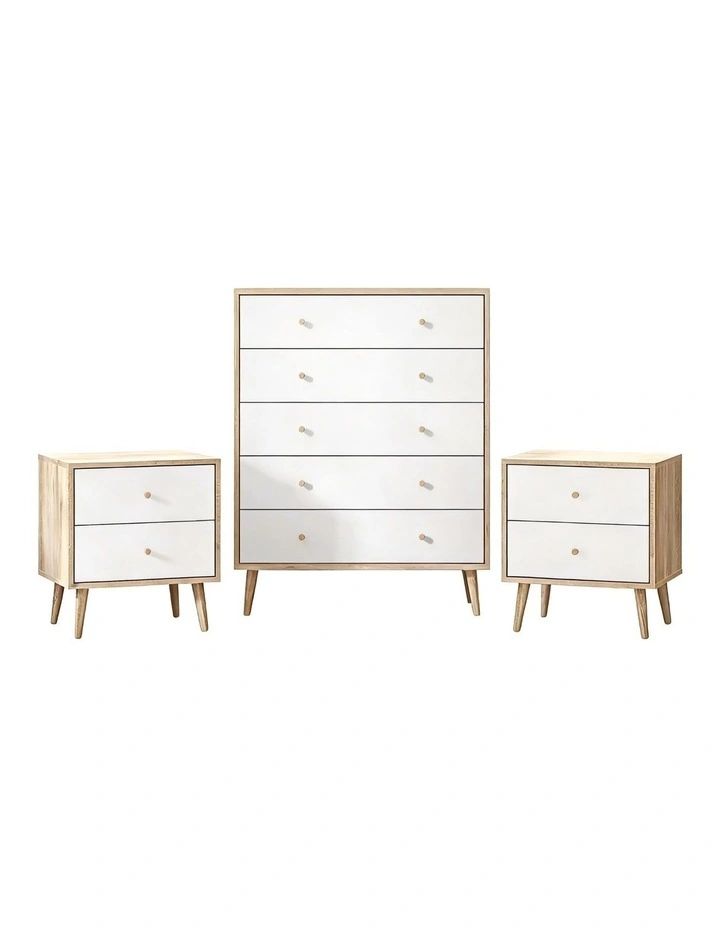 Bedroom Bundle Adriana 5 Drawer Chest of Drawers and 2 Bedside Tables Bedroom Storage Furniture image 1