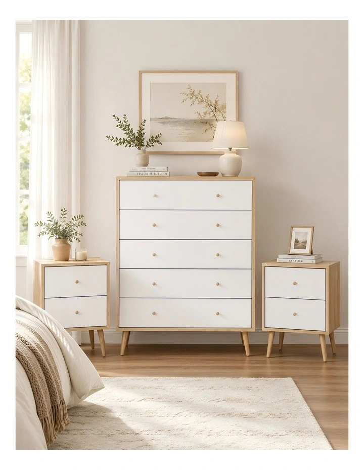 Bedroom Bundle Adriana 5 Drawer Chest of Drawers and 2 Bedside Tables Bedroom Storage Furniture image 6