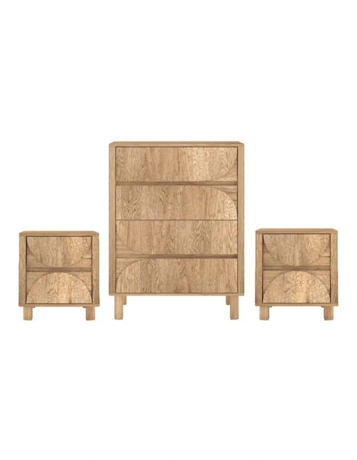4 Chest of Drawers Dresser Tallboy and 2 Bedside Tables - Foil-laminated Particleboard & MDF / oak image 1