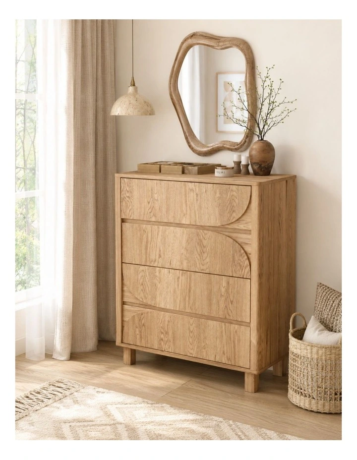 4 Chest of Drawers Dresser Tallboy and 2 Bedside Tables - Foil-laminated Particleboard & MDF / oak image 3