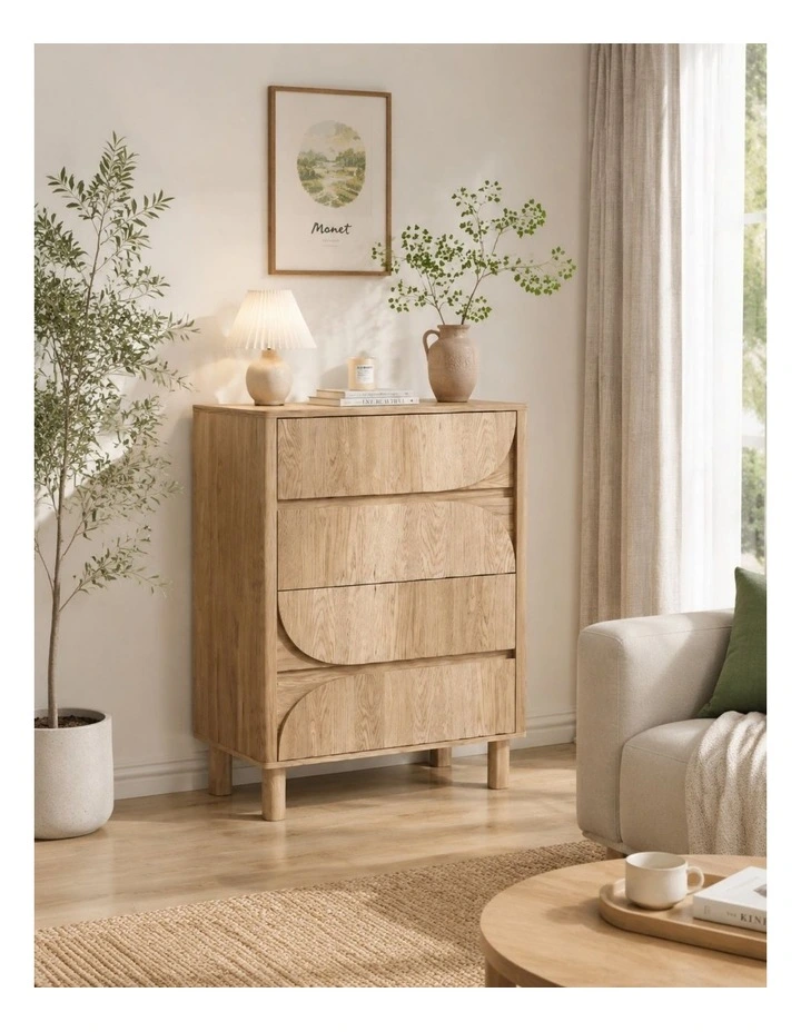 4 Chest of Drawers Dresser Tallboy and 2 Bedside Tables - Foil-laminated Particleboard & MDF / oak image 4