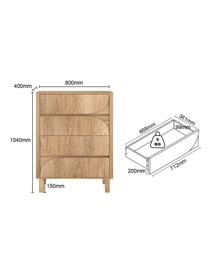 4 Chest of Drawers Dresser Tallboy and 2 Bedside Tables - Foil-laminated Particleboard & MDF / oak image 5