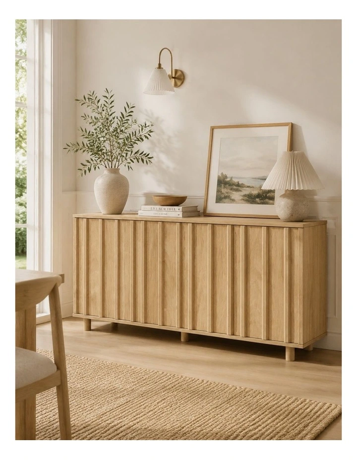 Modern Fluted Sideboard Cabinet In Light Oak - Foil-laminated Particleboard & MDF image 3