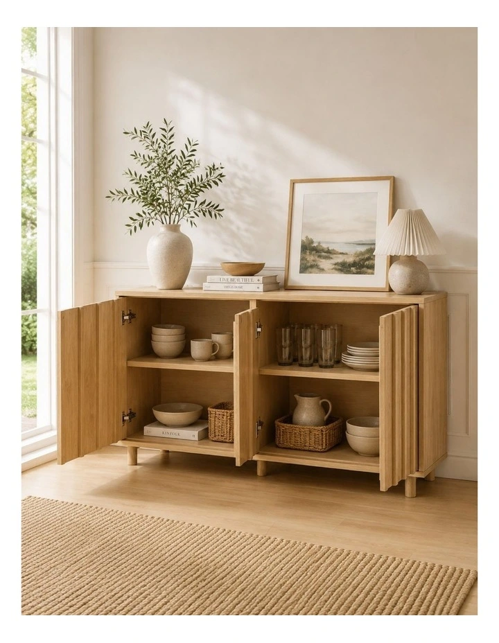 Modern Fluted Sideboard Cabinet In Light Oak - Foil-laminated Particleboard & MDF image 4