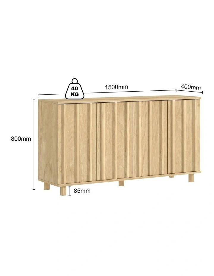 Modern Fluted Sideboard Cabinet In Light Oak - Foil-laminated Particleboard & MDF image 5
