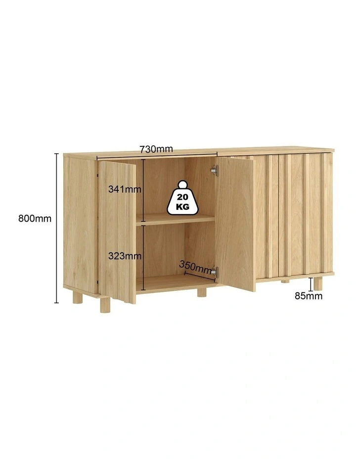 Modern Fluted Sideboard Cabinet In Light Oak - Foil-laminated Particleboard & MDF image 6