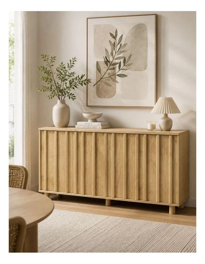 Modern Fluted Sideboard Cabinet In Light Oak - Foil-laminated Particleboard & MDF image 7