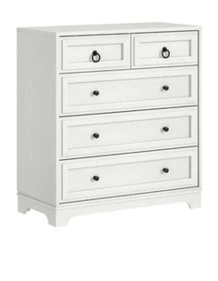 White 5 Chest Of Drawers Coastal Bedroom Storage Cabinet - Foil-laminated Particleboard & MDF