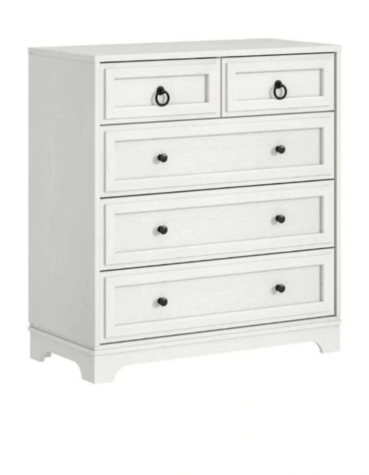 White 5 Chest Of Drawers Coastal Bedroom Storage Cabinet - Foil-laminated Particleboard & MDF image 1