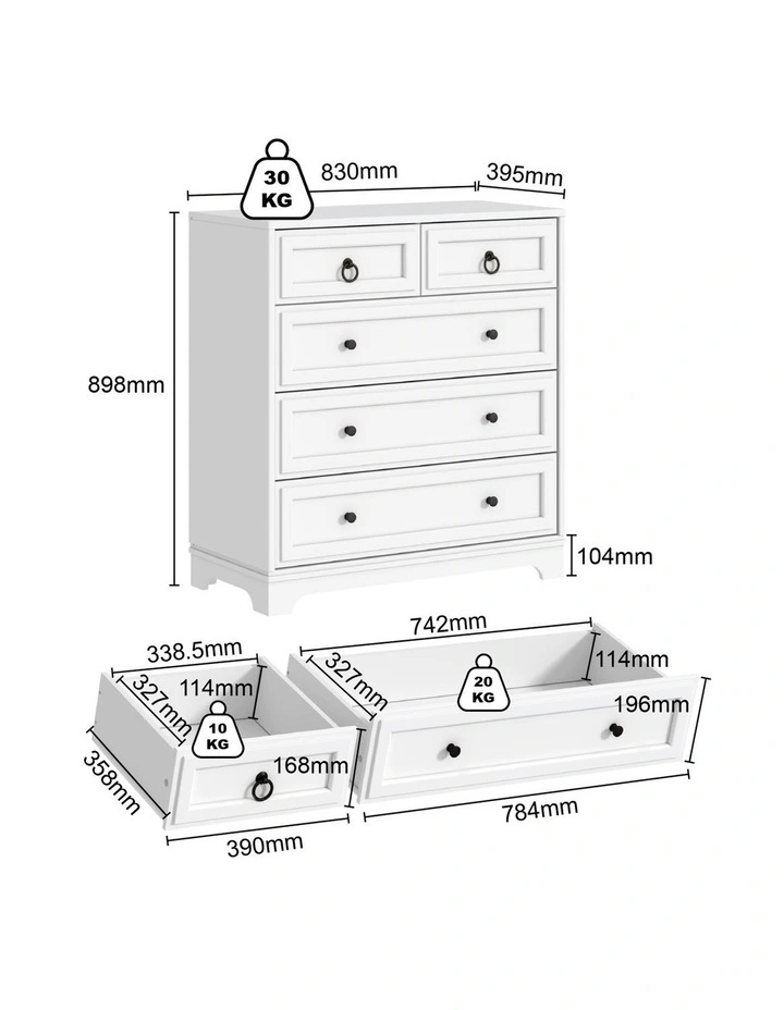 White 5 Chest Of Drawers Coastal Bedroom Storage Cabinet - Foil-laminated Particleboard & MDF image 5