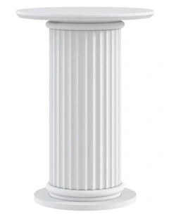 White Roman Column Table - Ribbed Fluted Side Table - Foil-laminated Particleboard & MDF / Round