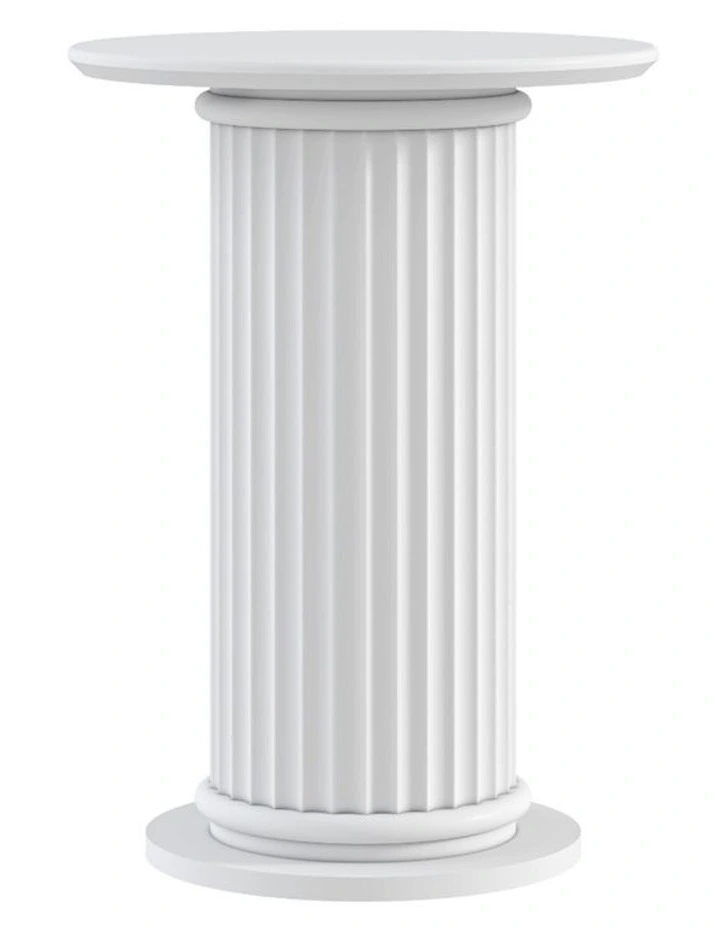 White Roman Column Table - Ribbed Fluted Side Table - Foil-laminated Particleboard & MDF / Round image 1
