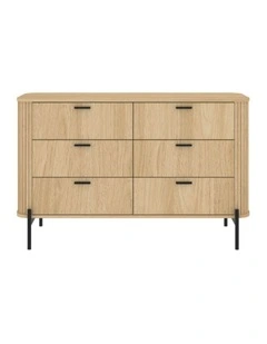 6 Drawer Chest of Drawers Lowboy Dresser - Foil-laminated Particleboard & MDF / oak