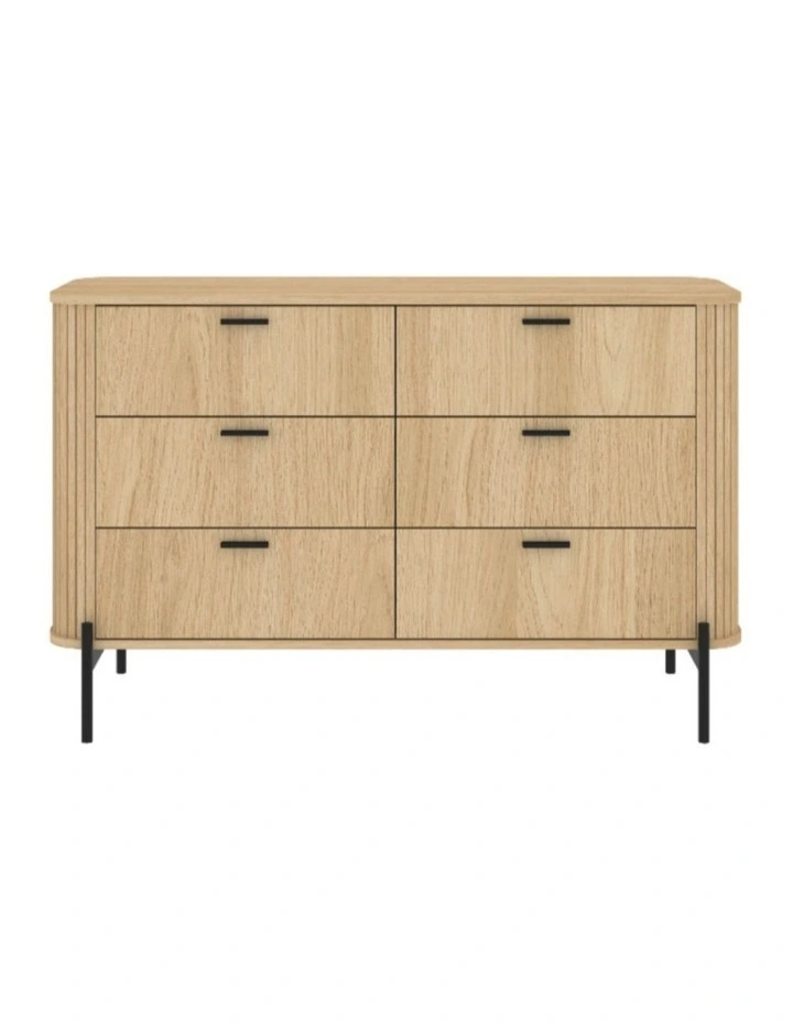 6 Drawer Chest of Drawers Lowboy Dresser - Foil-laminated Particleboard & MDF / oak image 1