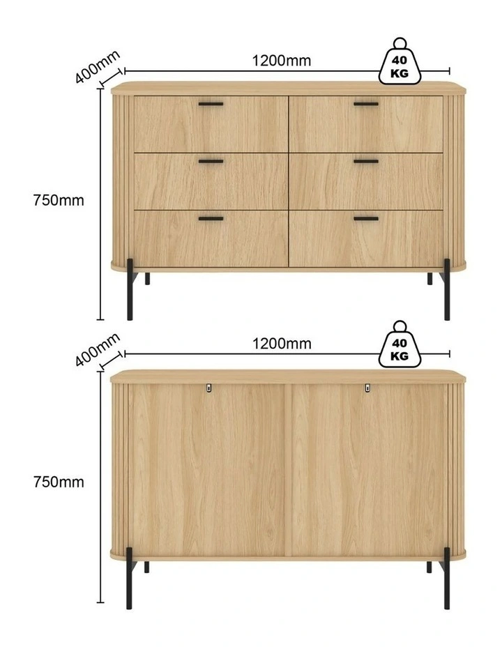 6 Drawer Chest of Drawers Lowboy Dresser - Foil-laminated Particleboard & MDF / oak image 6