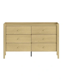 Natural Oak 6-drawer Dresser - Modern Scandinavian Lowboy Chest - Foil-laminated Particleboard & MDF