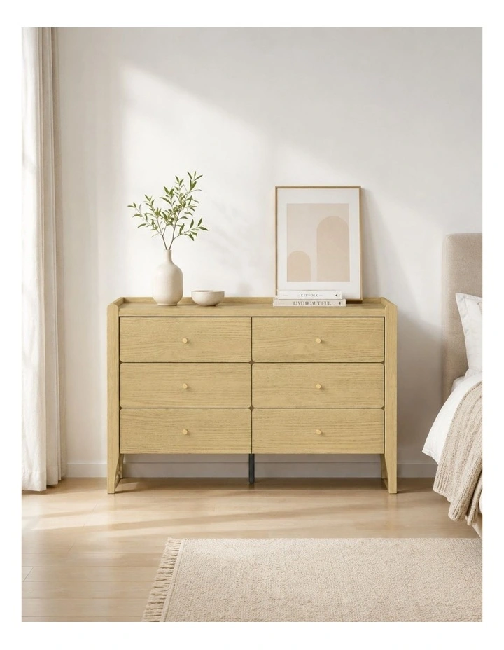 Natural Oak 6-drawer Dresser - Modern Scandinavian Lowboy Chest - Foil-laminated Particleboard & MDF image 3