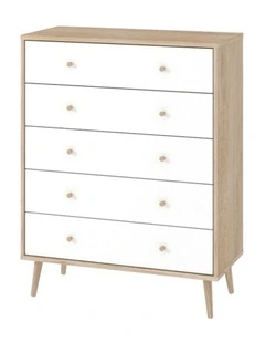 Adriana Chest Of 5 Drawers Tallboy Dressers Storage - Foil-laminated Particleboard & MDF / white