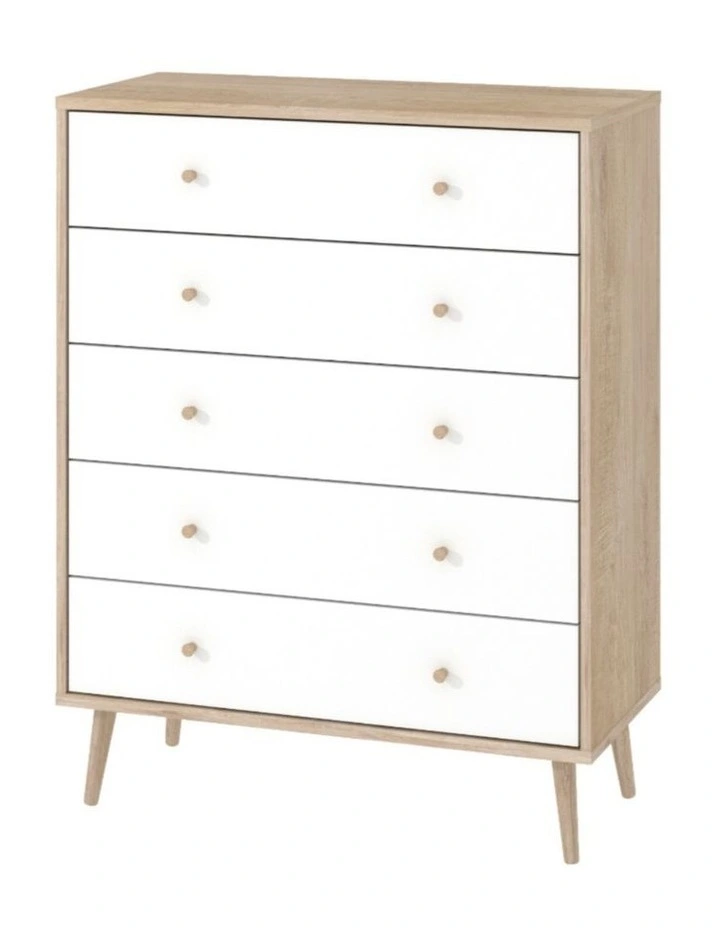 Adriana Chest Of 5 Drawers Tallboy Dressers Storage - Foil-laminated Particleboard & MDF / white image 1