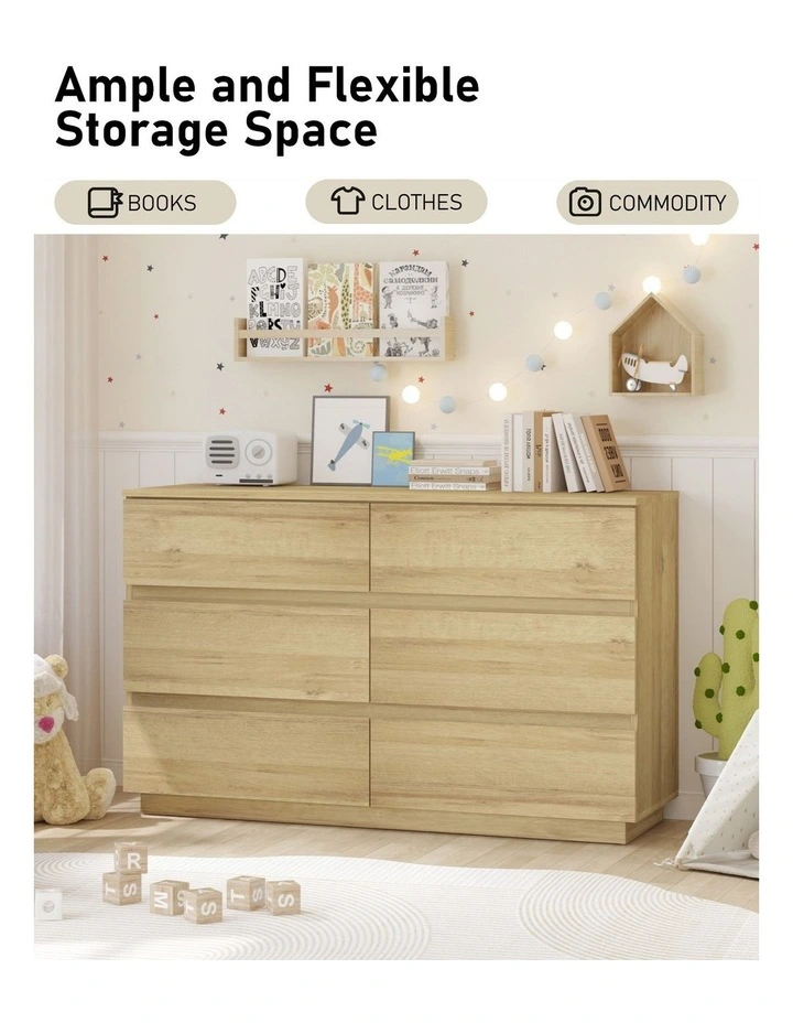 6 Chest of Drawers Lowboy Dresser Storage Cabinet Bedroom Oak - Foil-laminated Particleboard & MDF image 6