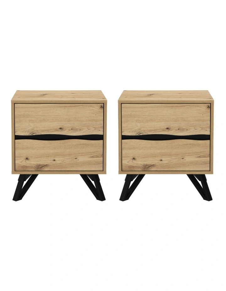 Grayson Two Drawer Bedside Table Bundle - Foil-laminated Particleboard & MDF / oak image 1