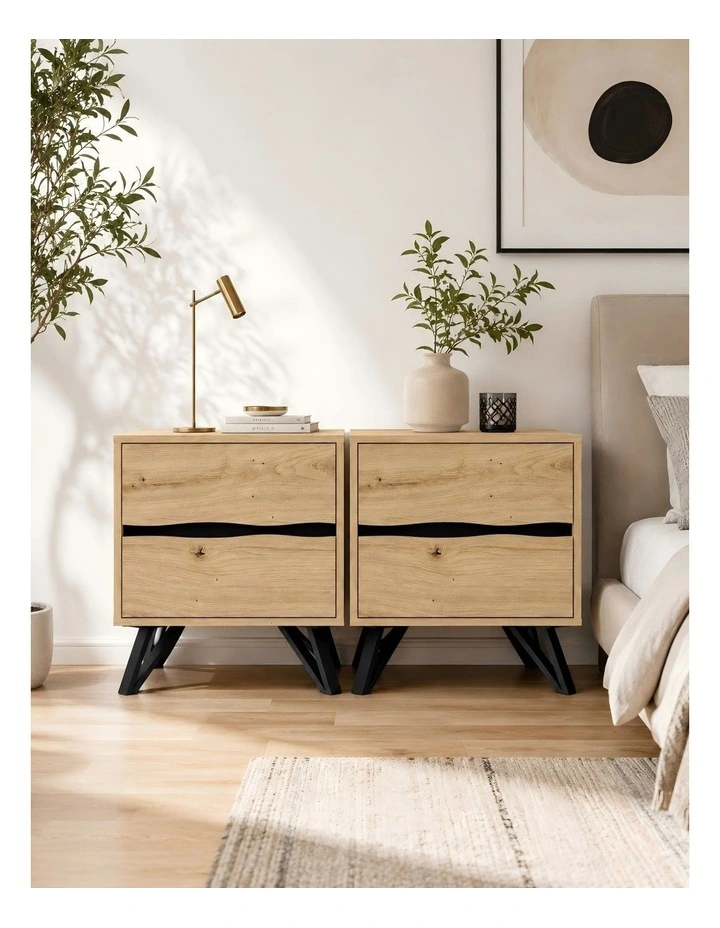 Grayson Two Drawer Bedside Table Bundle - Foil-laminated Particleboard & MDF / oak image 2