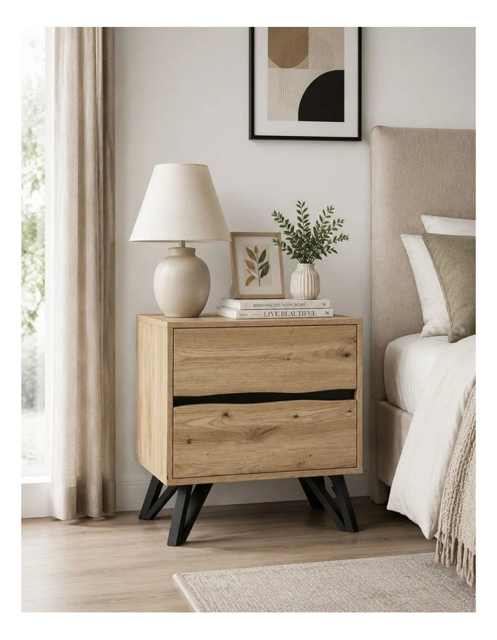 Grayson Two Drawer Bedside Table Bundle - Foil-laminated Particleboard & MDF / oak image 3