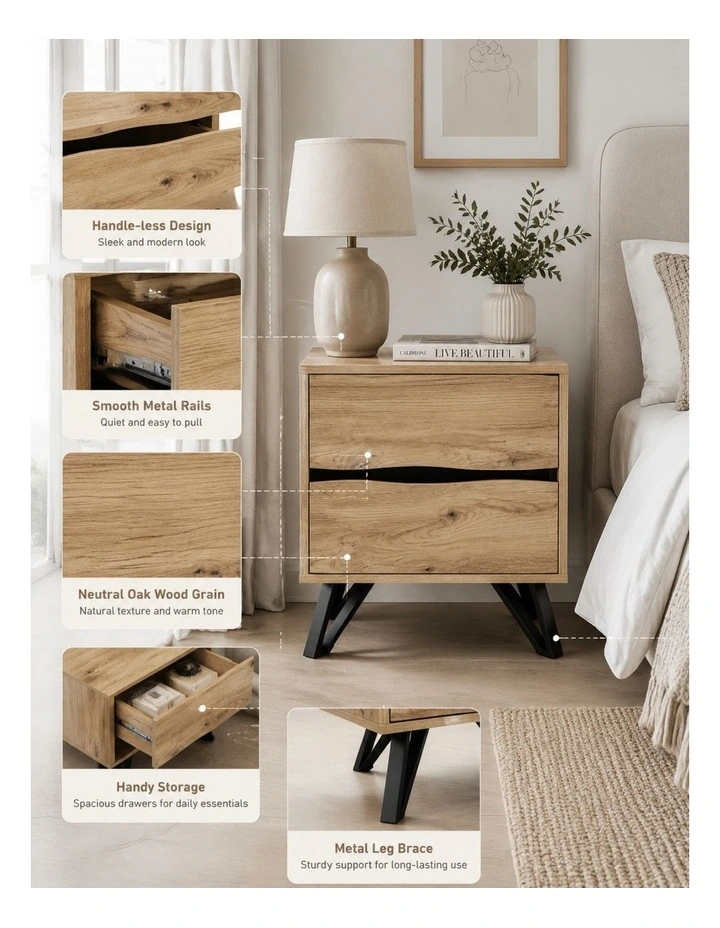 Grayson Two Drawer Bedside Table Bundle - Foil-laminated Particleboard & MDF / oak image 4