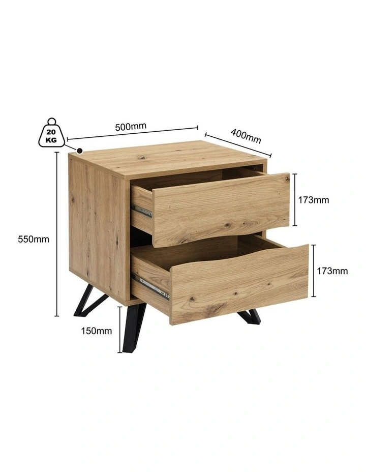 Grayson Two Drawer Bedside Table Bundle - Foil-laminated Particleboard & MDF / oak image 5