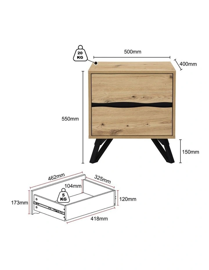 Grayson Two Drawer Bedside Table Bundle - Foil-laminated Particleboard & MDF / oak image 6