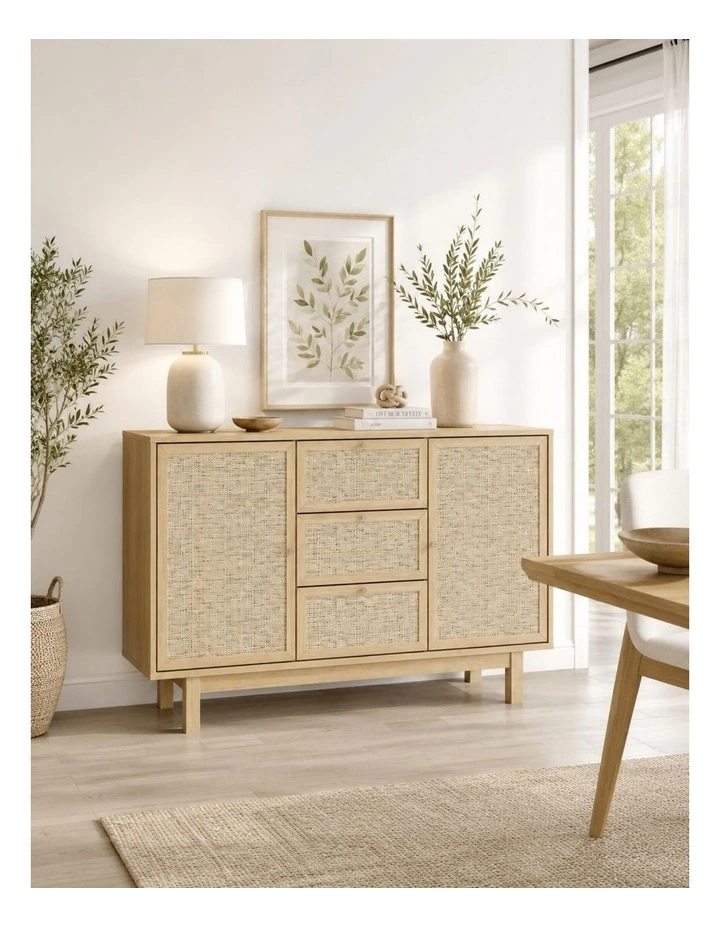 2 Door 3 Drawer Buffet Sideboard - Foil-laminated Particleboard & MDF / oak image 3