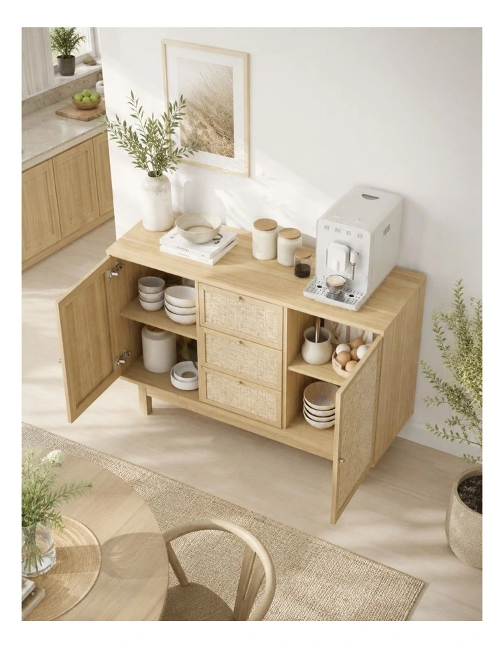 2 Door 3 Drawer Buffet Sideboard - Foil-laminated Particleboard & MDF / oak image 5