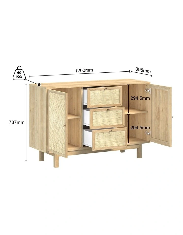 2 Door 3 Drawer Buffet Sideboard - Foil-laminated Particleboard & MDF / oak image 6