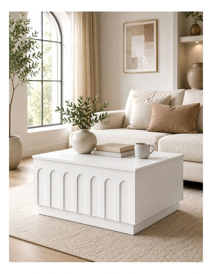 White Lift Top Coffee Table with Large Hidden Storage Living Room- Foil-laminated Particleboard/ MDF image 2