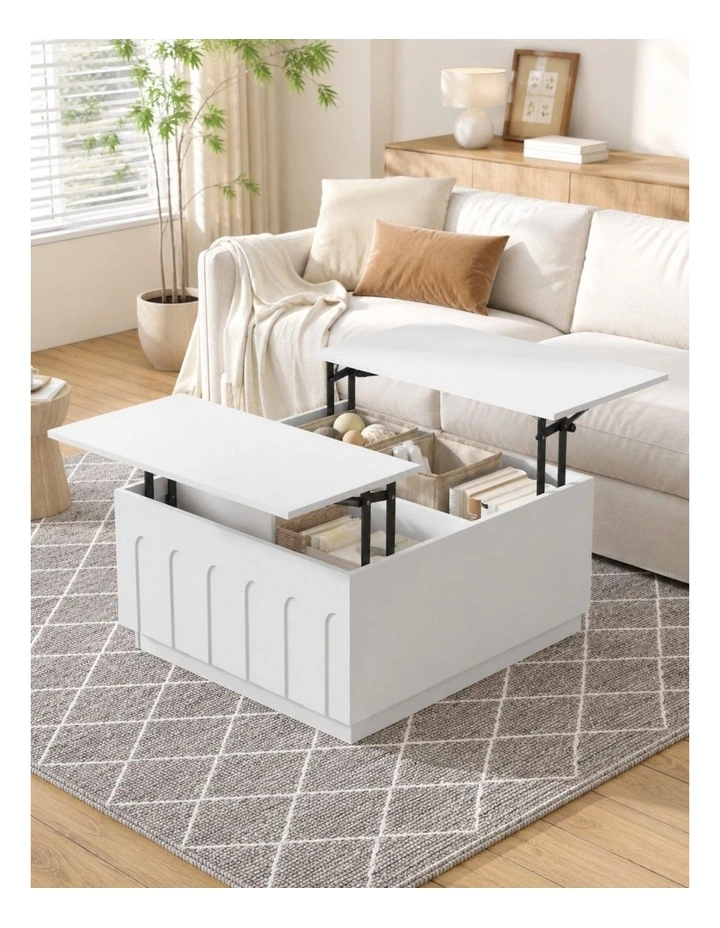 White Lift Top Coffee Table with Large Hidden Storage Living Room- Foil-laminated Particleboard/ MDF image 3