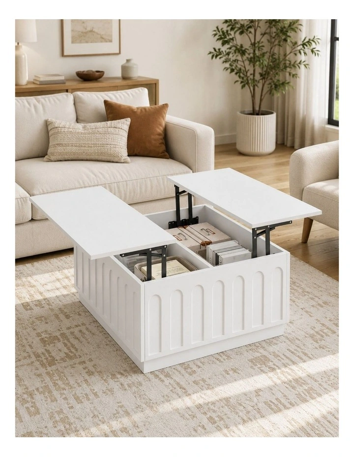 White Lift Top Coffee Table with Large Hidden Storage Living Room- Foil-laminated Particleboard/ MDF image 4