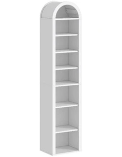 Slim Arch Bookshelf Bookcase 8-Tier Display Cabinet - Foil-laminated Particleboard & MDF / white
