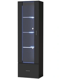 Oikiture Display Cabinet LED Light High Gloss Cupboard Black