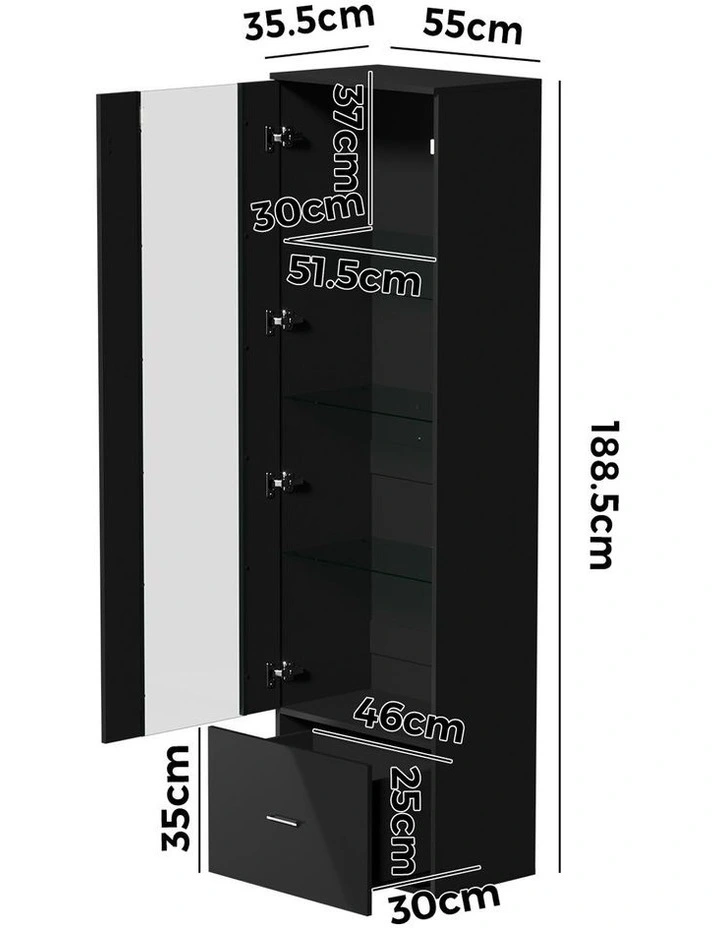 Oikiture Display Cabinet LED Light High Gloss Cupboard Black image 3