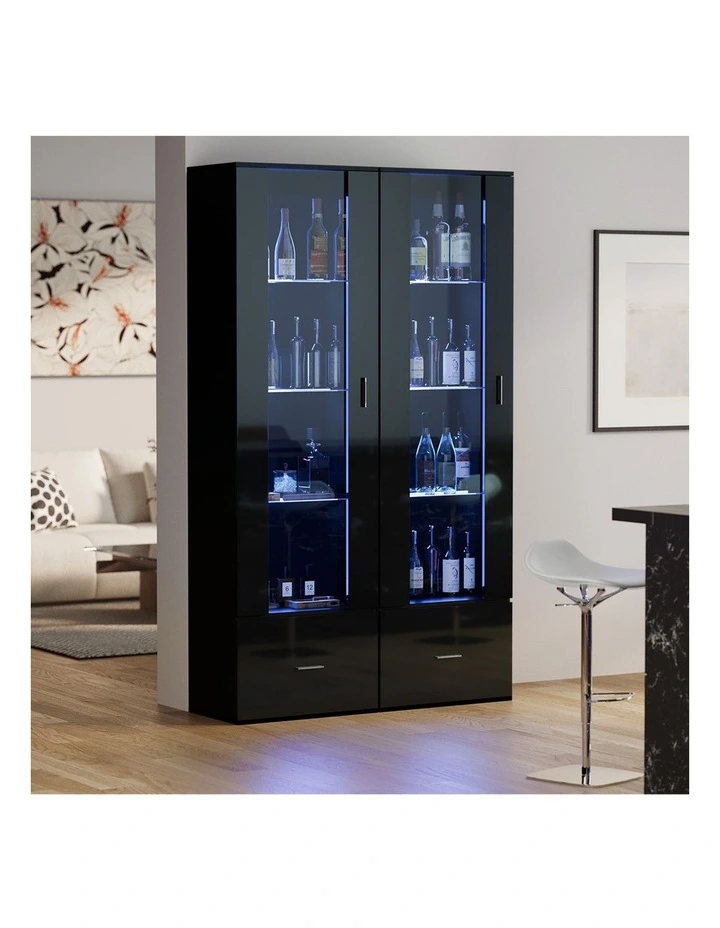 Oikiture Display Cabinet LED Light High Gloss Cupboard Black image 5