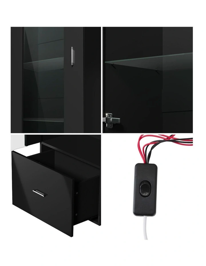 Oikiture Display Cabinet LED Light High Gloss Cupboard Black image 6