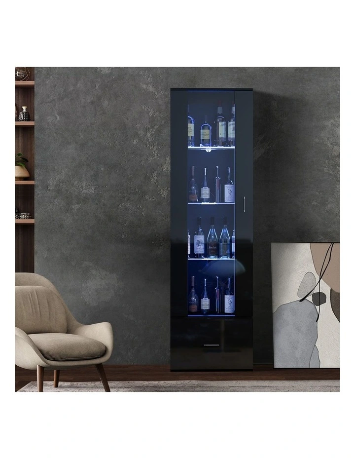 Oikiture Display Cabinet LED Light High Gloss Cupboard Black image 7