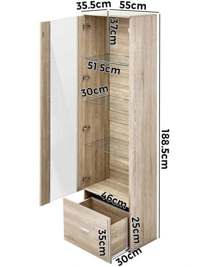 Oikiture Display Cabinet LED Light High Gloss Cupboard Natural image 3