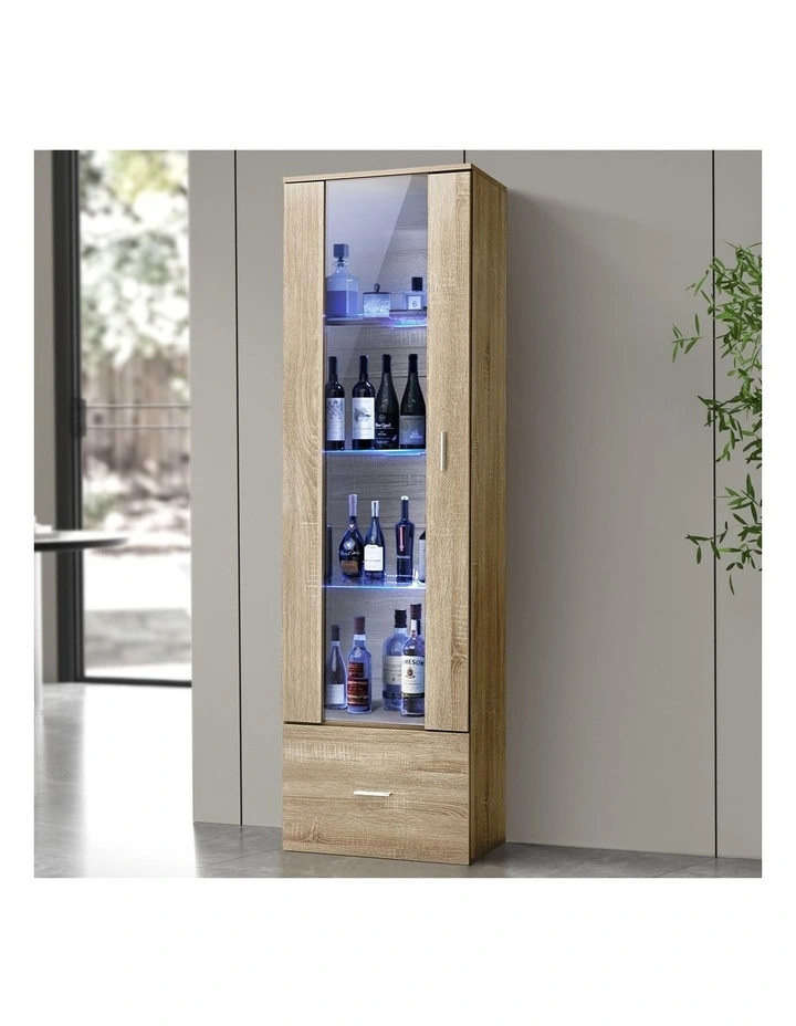 Oikiture Display Cabinet LED Light High Gloss Cupboard Natural image 4